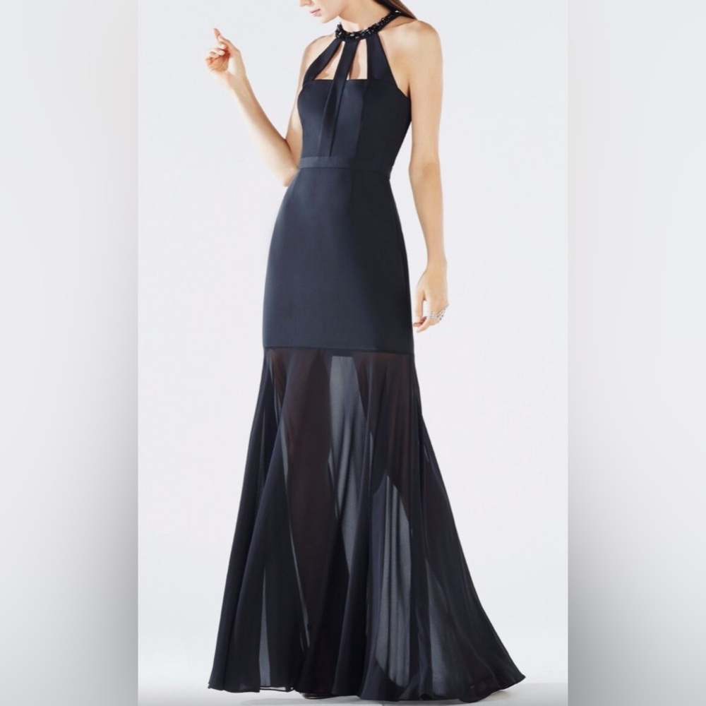 $448 NWT BCBG MaxAzria Leonora Black Floor length Dress Sz 0 - Picture 3 of 10